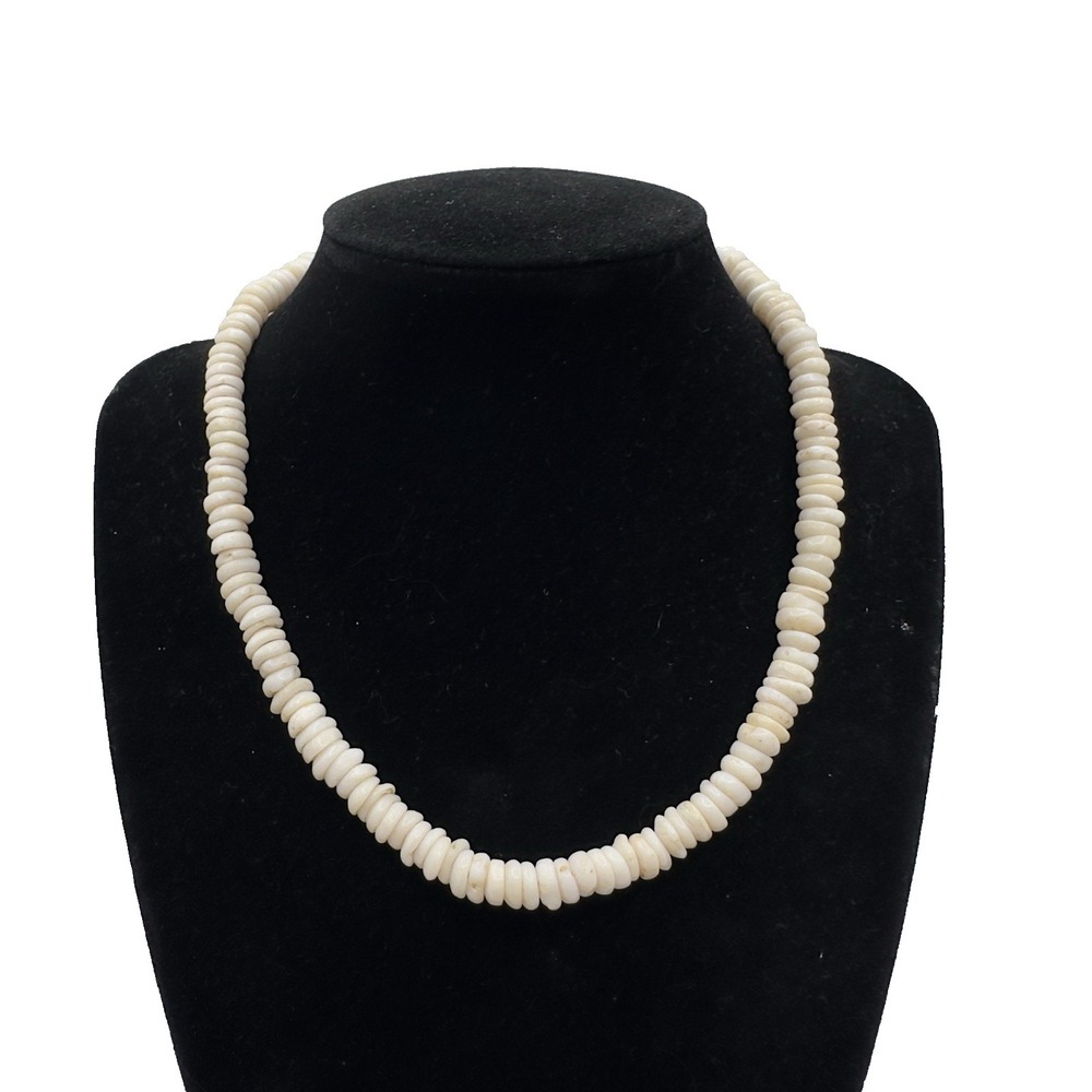 Vintage Puka Shell 16" Choker Necklace Hawaiian Style 7mm Shells Beach Surf